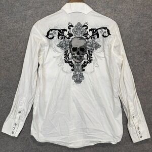 Brooks & Dunn Panhandle Skull Cross Western Pearl Snap Shirt Mens Medium Y2K